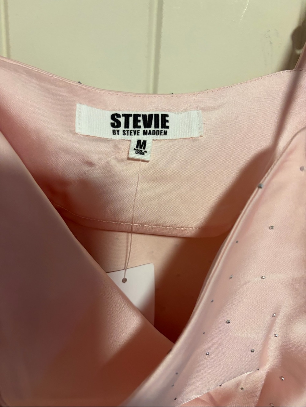 Steve Madden Pink Satin Jacket with Crystal Studs